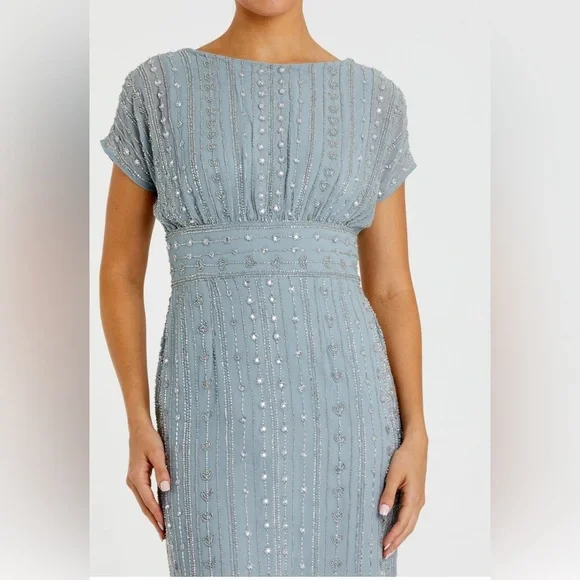Mac  Duggal Beaded Slate Blue Midi Dress Size 16 - Picture 2 of 9